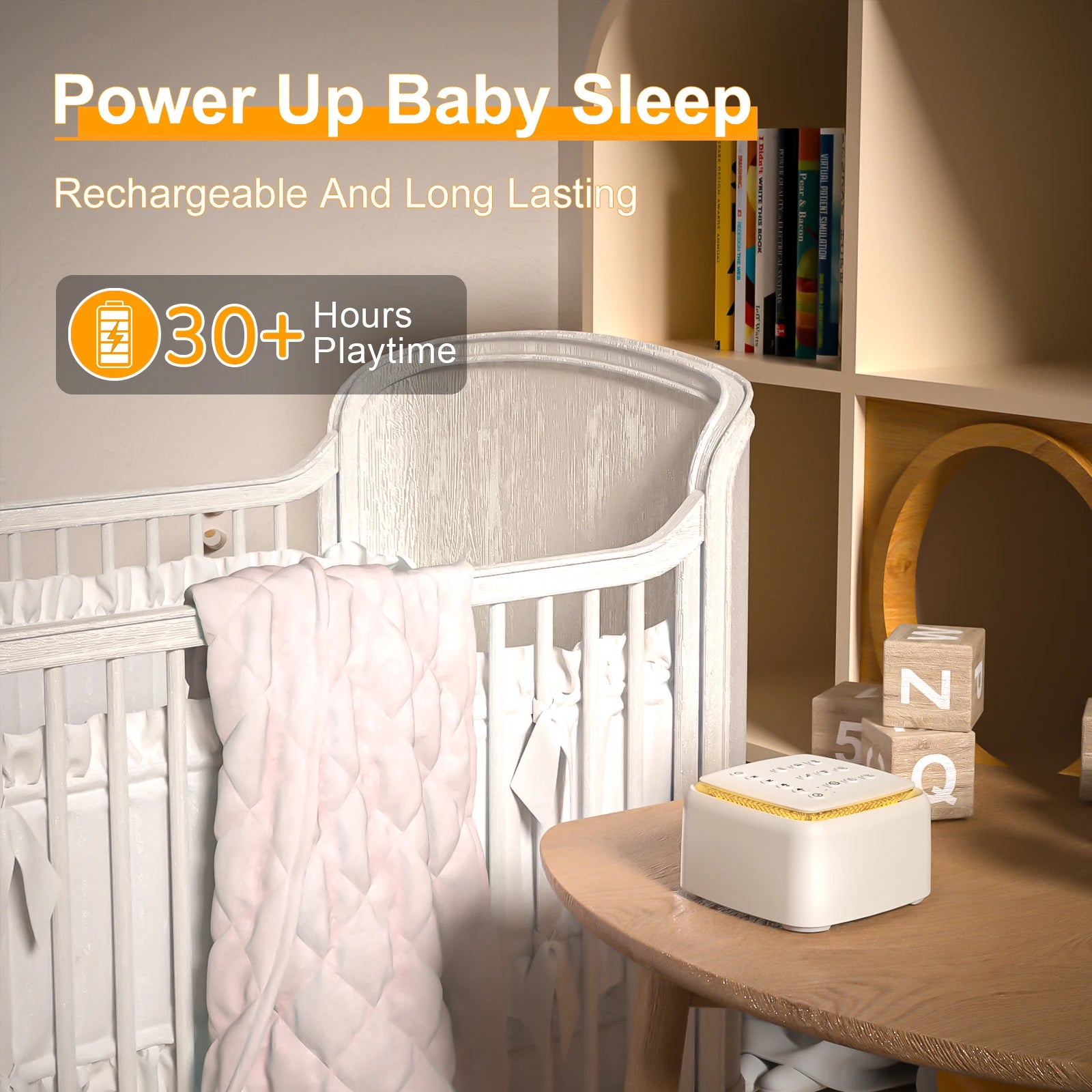 White Noise Machine – 30 Soothing Sounds & Warm Light with 30-Hour Battery