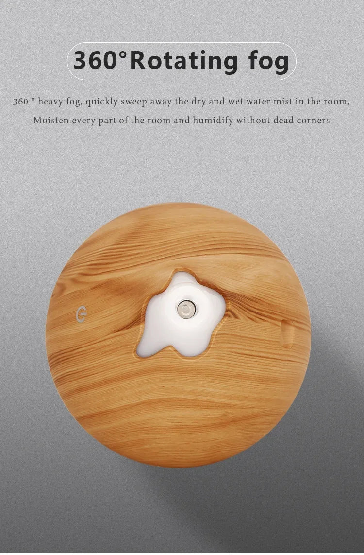 350ML Wood Grain Essential Oil Diffuser – Ultrasonic Humidifier with Remote & 7-Color LED