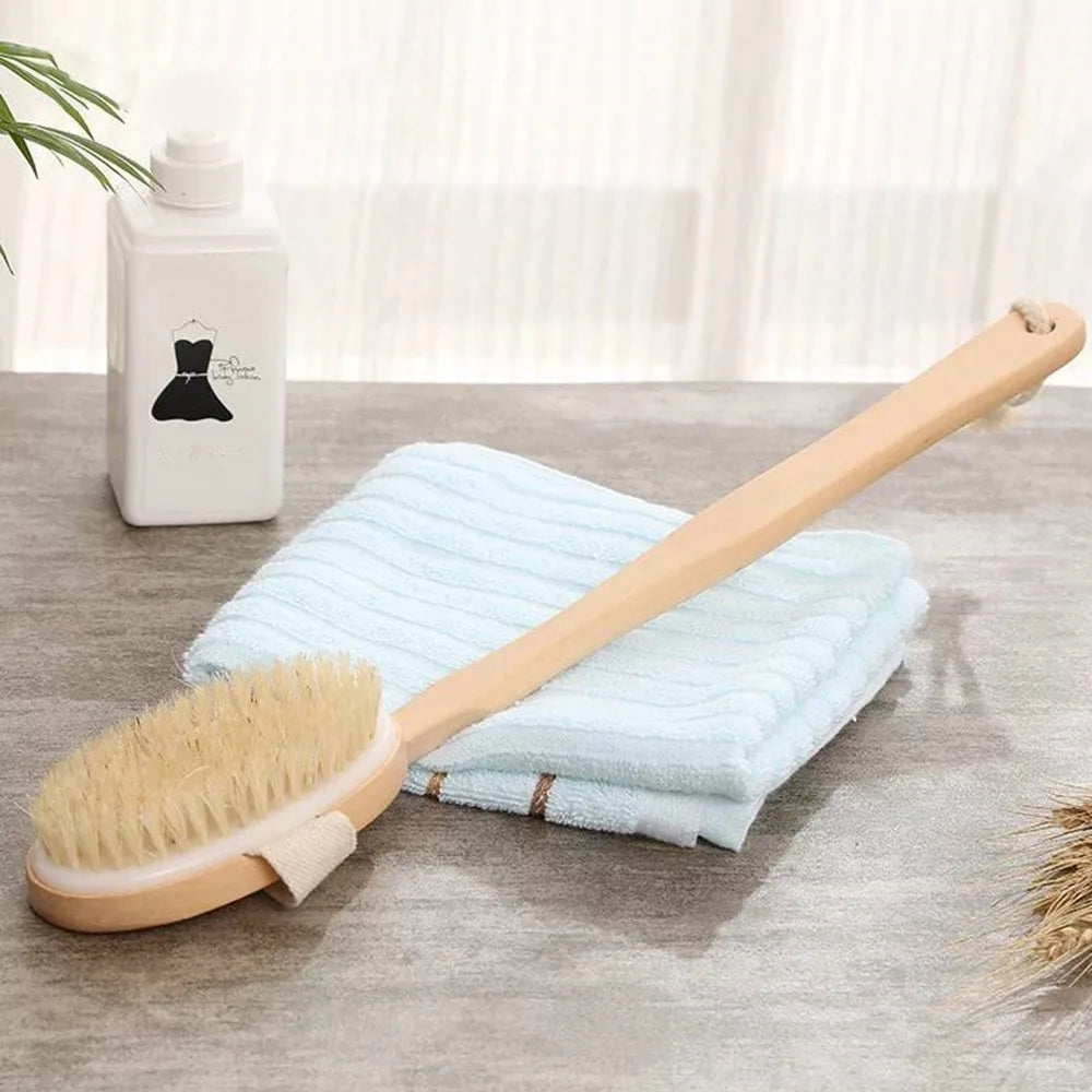 Natural Bath Brush with Long Wooden Handle