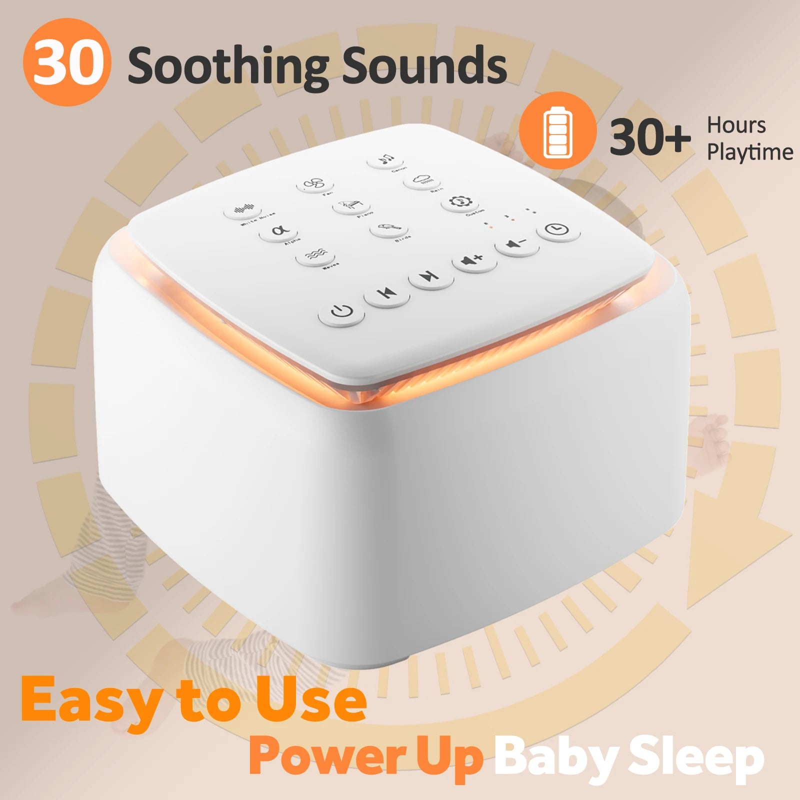 White Noise Machine – 30 Soothing Sounds & Warm Light with 30-Hour Battery