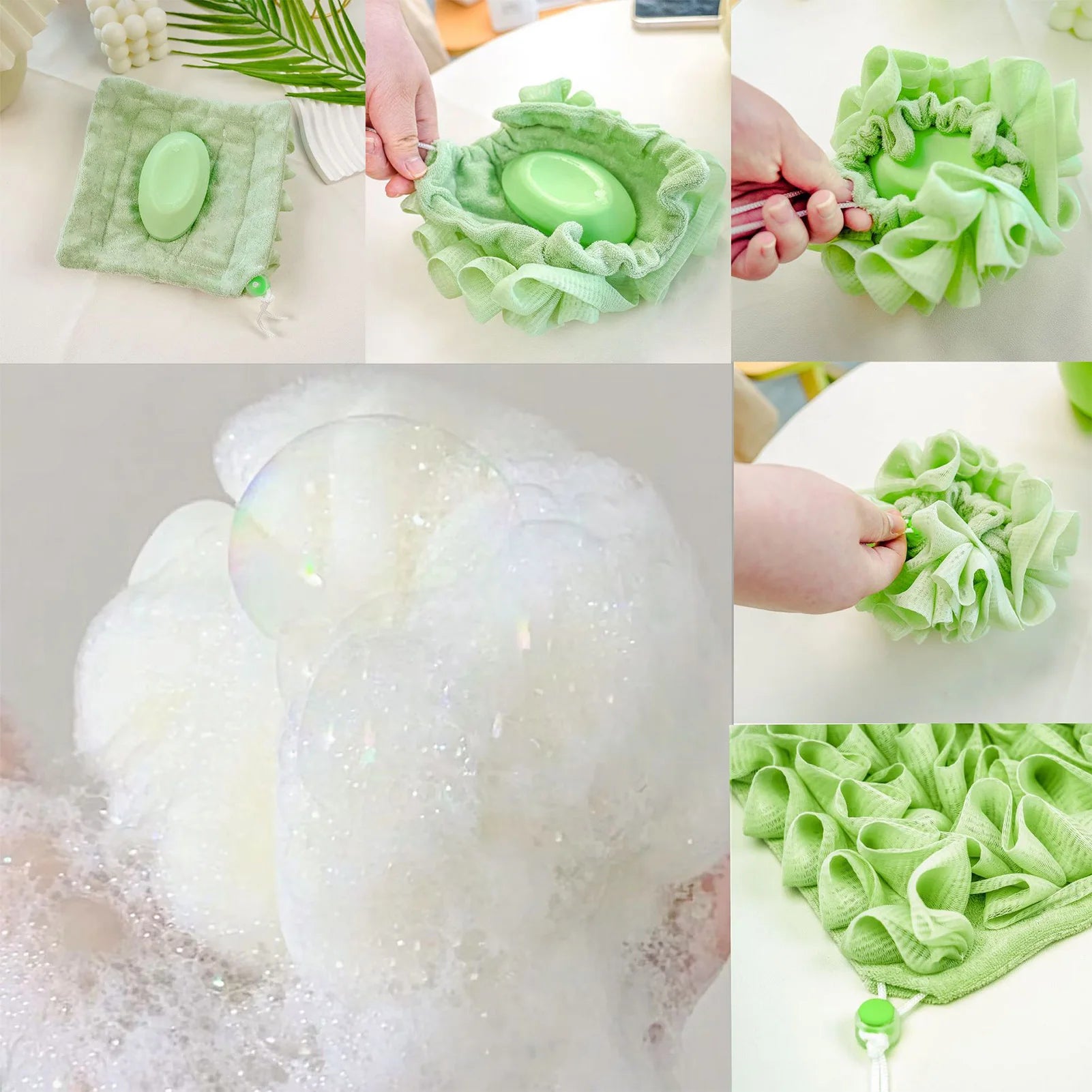Mesh Shower Loofah Body Scrubber Pouf
