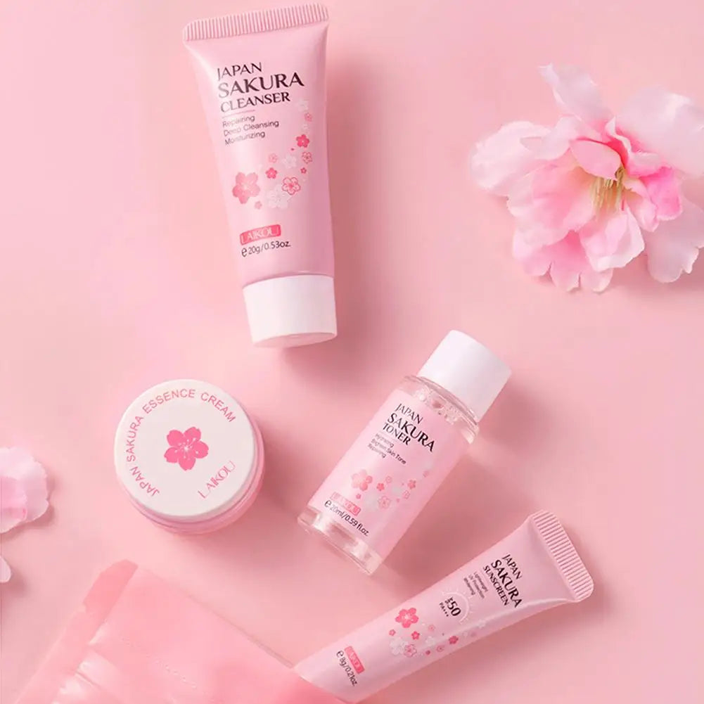 Sakura Skincare Gift Set – Cleanser, Serum, Eye Cream & Essence Kit