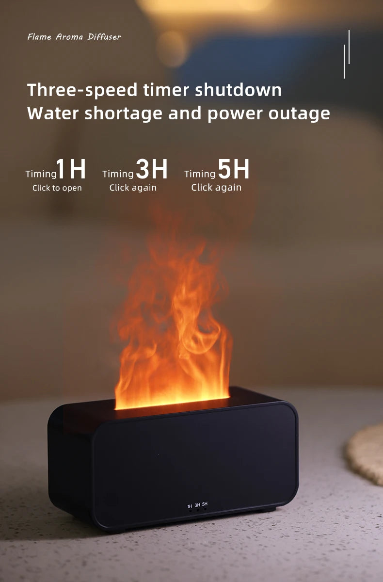Flame Effect Aromatherapy Diffuser – Mini LED Humidifier with Timer