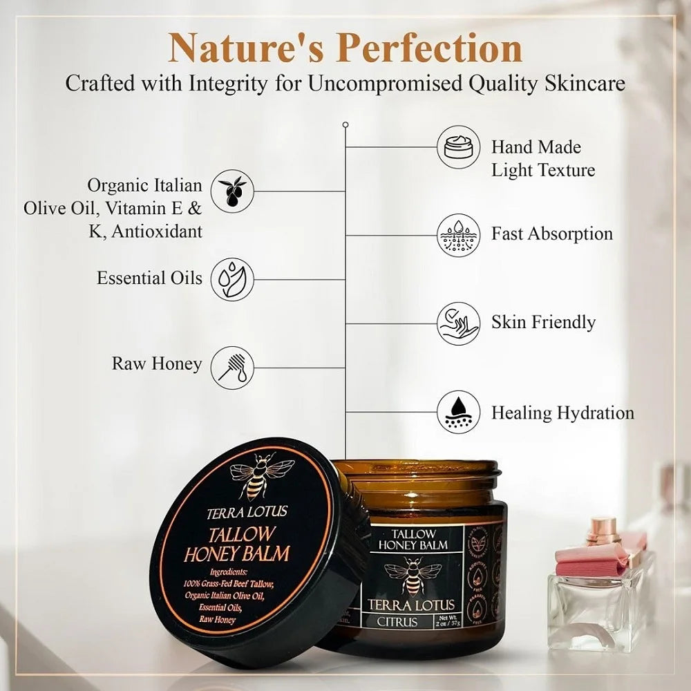 Organic Beef Tallow Balm with Raw Honey – All-Natural Moisturizer