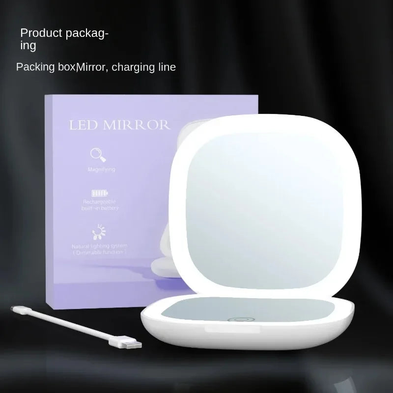 Mini LED Folding Makeup Mirror – Compact Vanity Gift with 2X Magnification