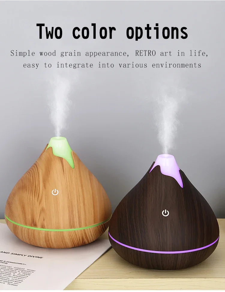 350ML Wood Grain Essential Oil Diffuser – Ultrasonic Humidifier with Remote & 7-Color LED