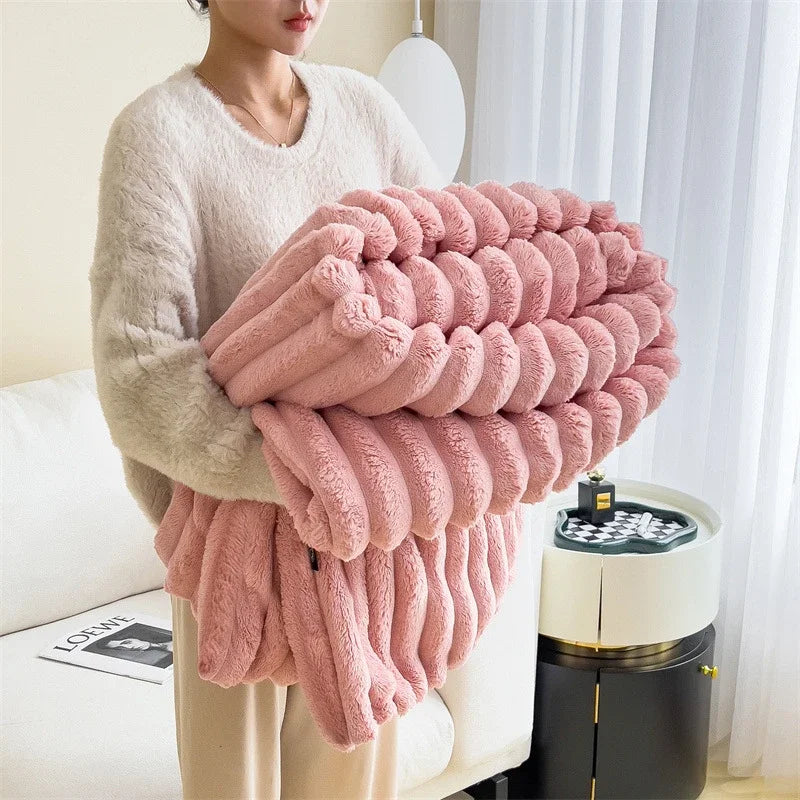 Plush Ribbed Throw Blanket – Soft, Warm & Lightweight for Bed or Sofa