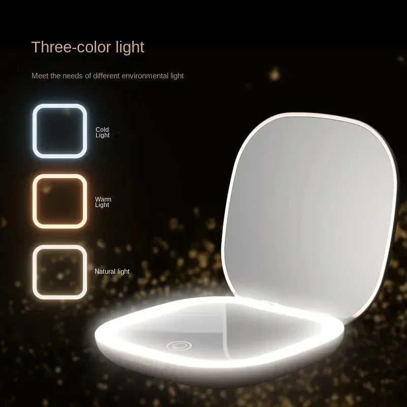 Mini LED Folding Makeup Mirror – Compact Vanity Gift with 2X Magnification