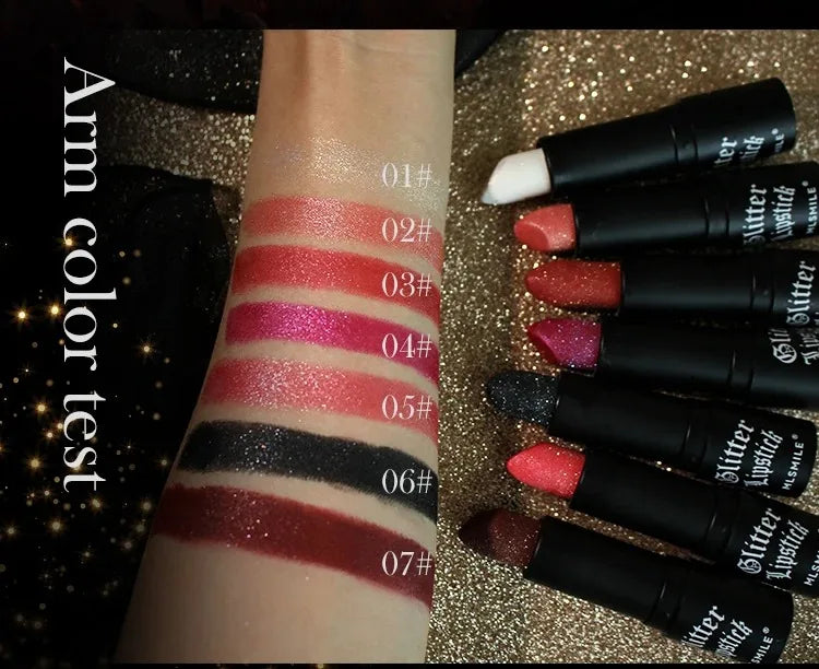7-Color Diamond Matte Lipstick – Waterproof Glitter Lip Tint Balm
