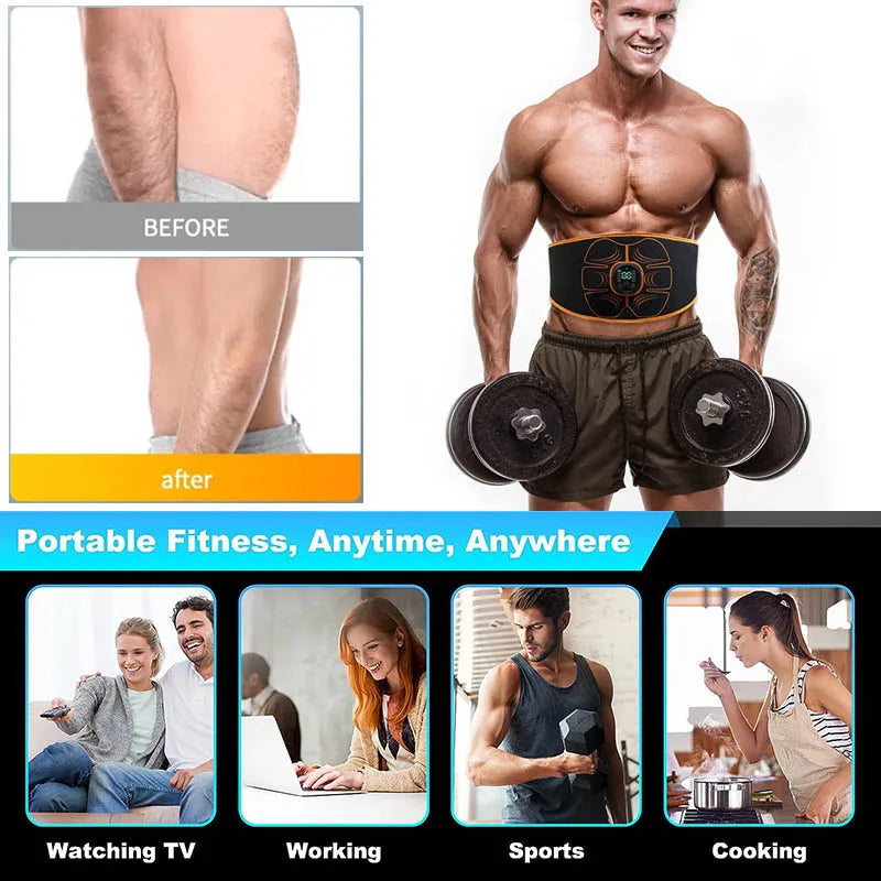 USB Rechargeable EMS ABS Stimulator – Vibration Muscle Trainer for Home Fitness