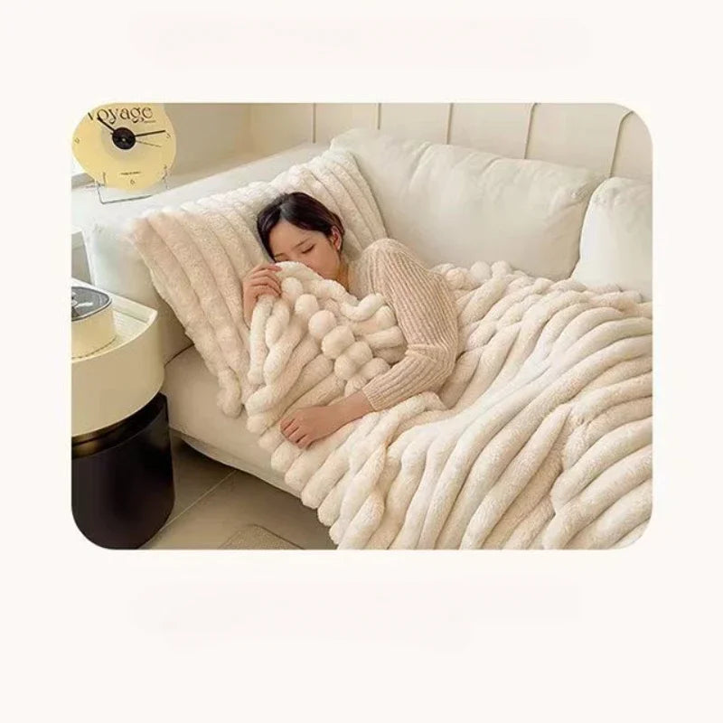 Plush Ribbed Throw Blanket – Soft, Warm & Lightweight for Bed or Sofa