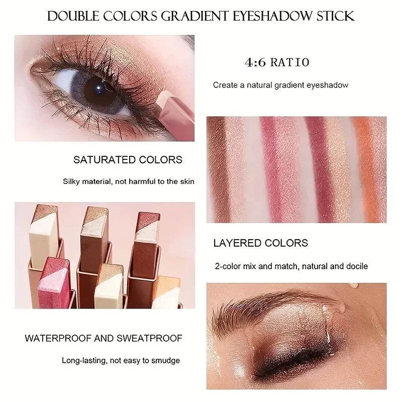 2-Color Gradient Eyeshadow Stick – Natural 3D Eye Makeup, Long-Lasting Wear