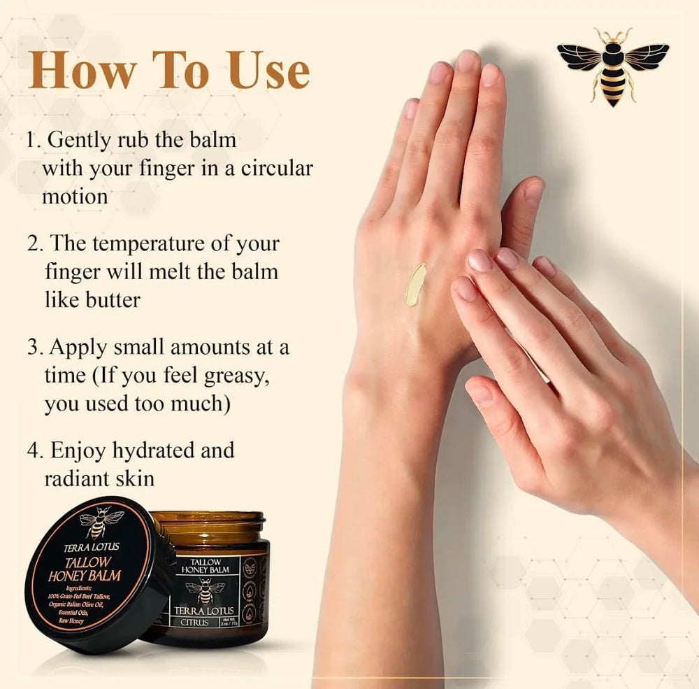 Organic Beef Tallow Balm with Raw Honey – All-Natural Moisturizer