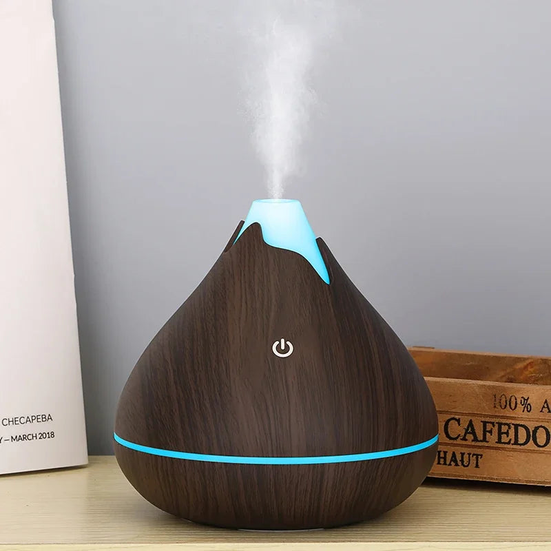 350ML Wood Grain Essential Oil Diffuser – Ultrasonic Humidifier with Remote & 7-Color LED