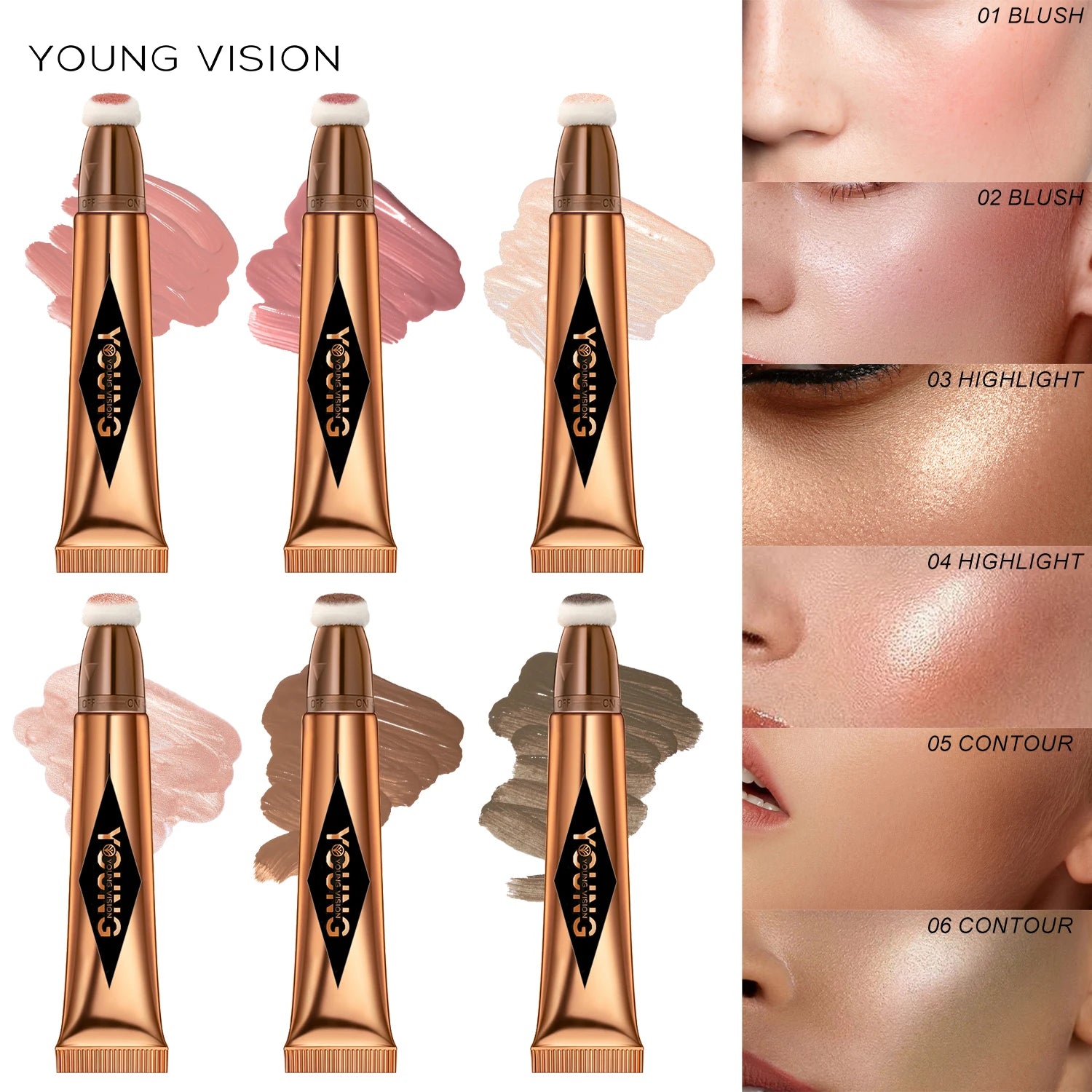 YOUNG VISION Air Cushion Blusher – 6-Color Liquid High Gloss Rouge Stick