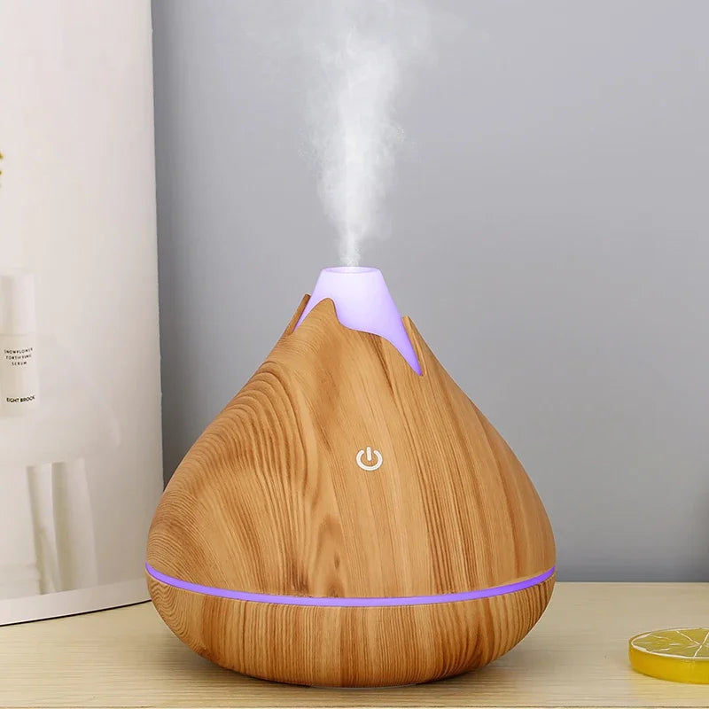 350ML Wood Grain Essential Oil Diffuser – Ultrasonic Humidifier with Remote & 7-Color LED