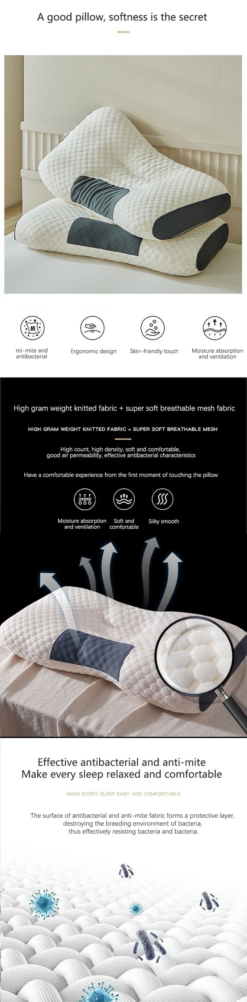 Orthopedic Cervical Neck Pillow – Soybean Fiber Sleep & Massage Support
