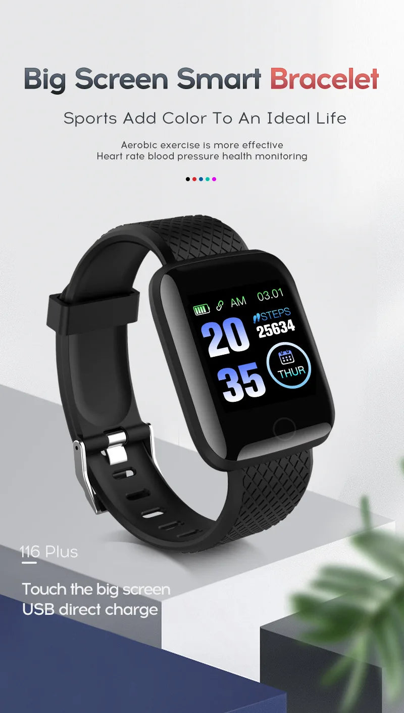 116 Plus Smart Watch – Fitness Tracker with Heart Rate Monitor & Waterproof Design