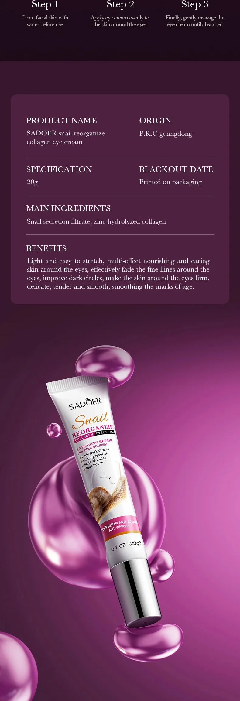 Snail Collagen Eye Cream – Anti-Aging, Dark Circles & Puffiness Care