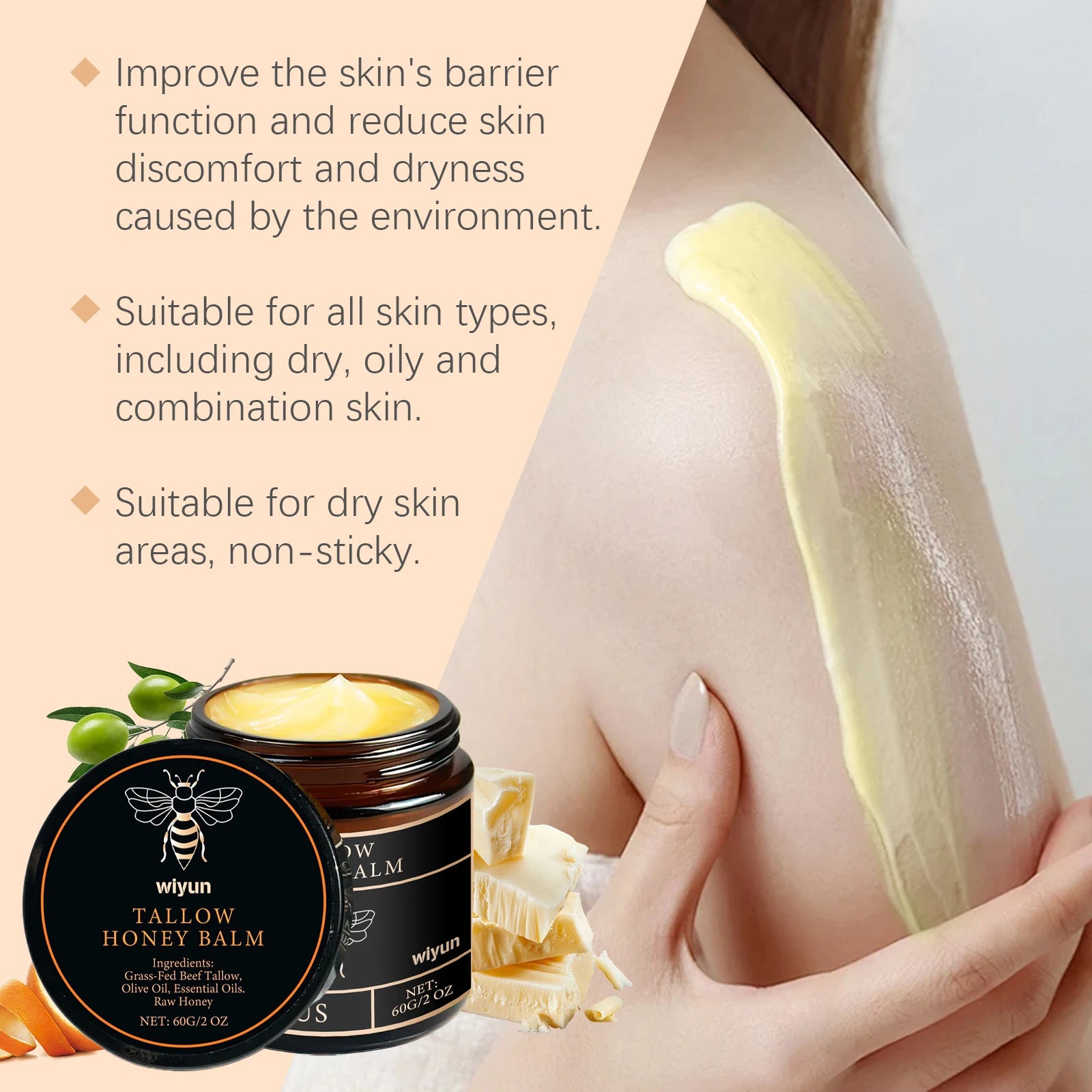 Whipped Beef Tallow & Honey Moisturizer – Fast-Absorbing Face & Body Cream