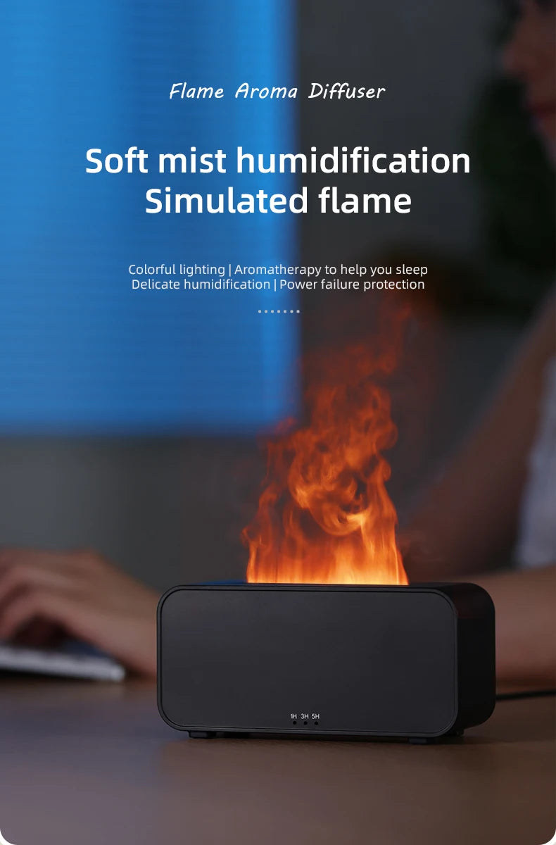 Flame Effect Aromatherapy Diffuser – Mini LED Humidifier with Timer