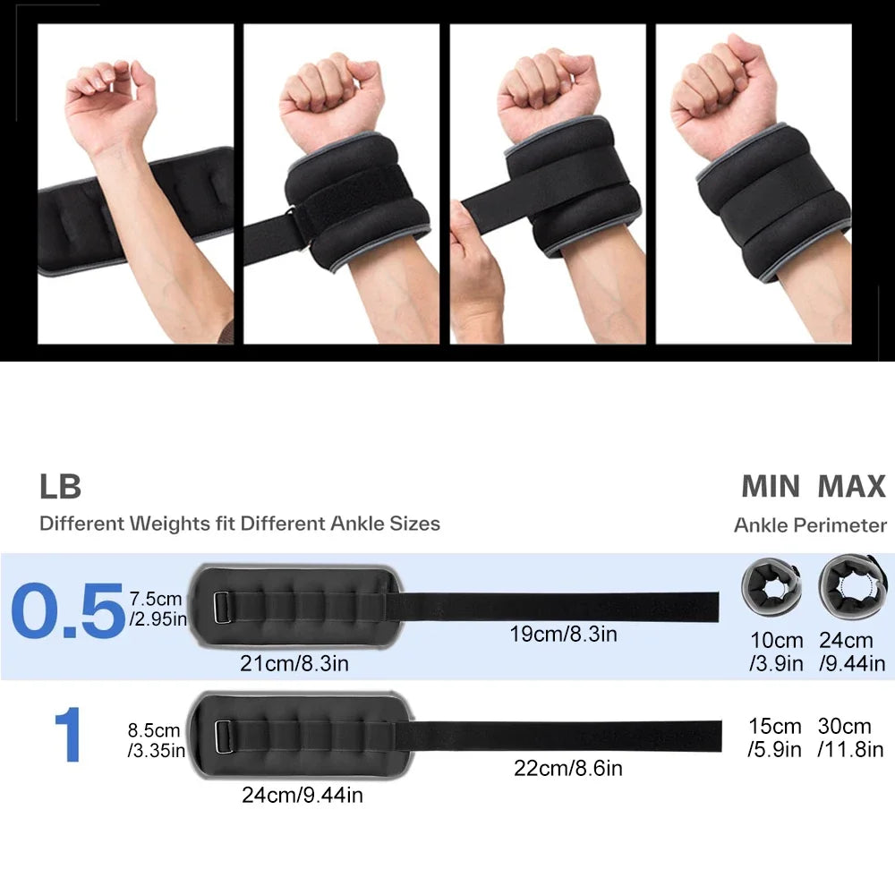 Adjustable Ankle & Wrist Weights (0.5kg/1kg) – Neoprene Straps for Training & Cardio