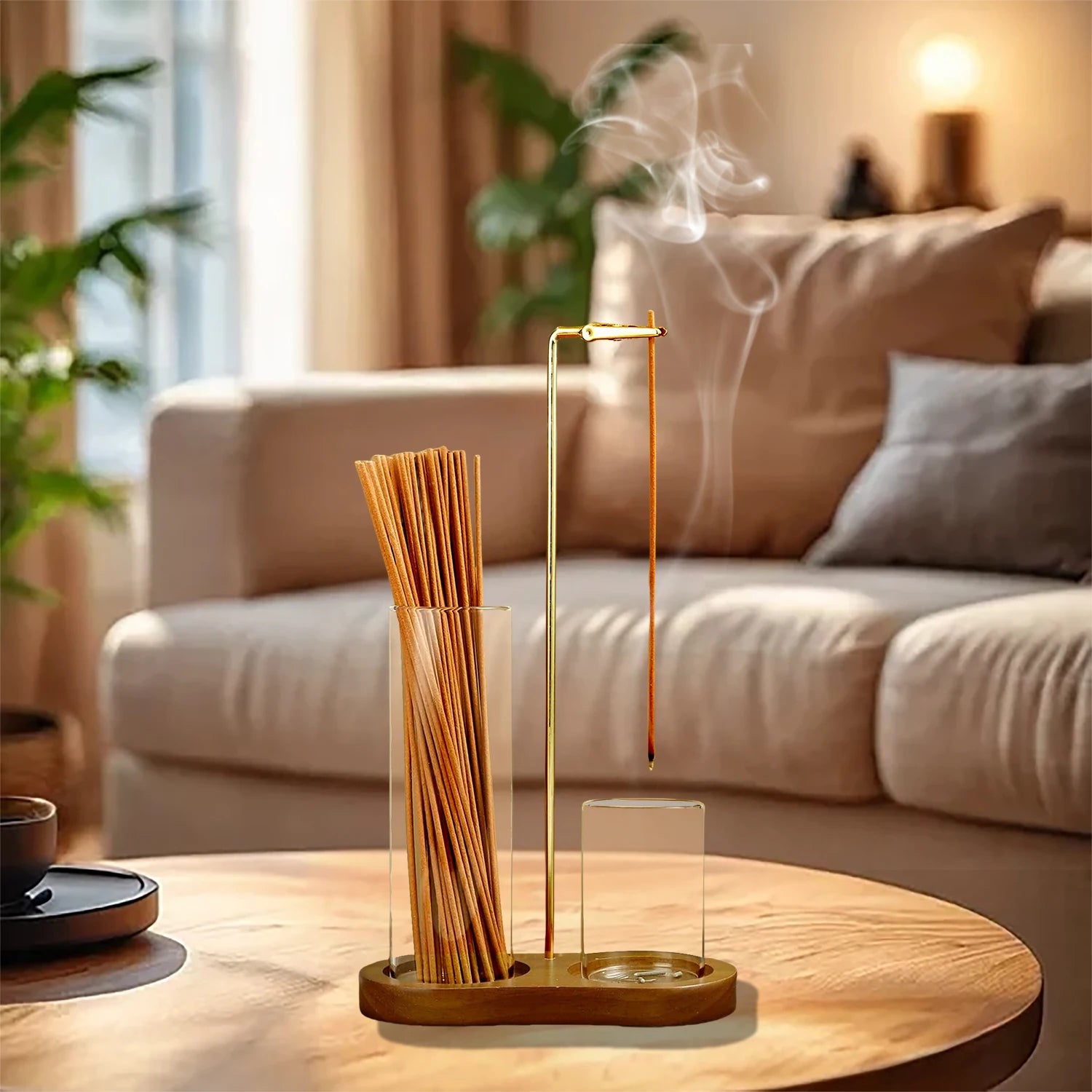 2-in-1 Incense Holder with Glass Ash Catcher & Stick Organizer