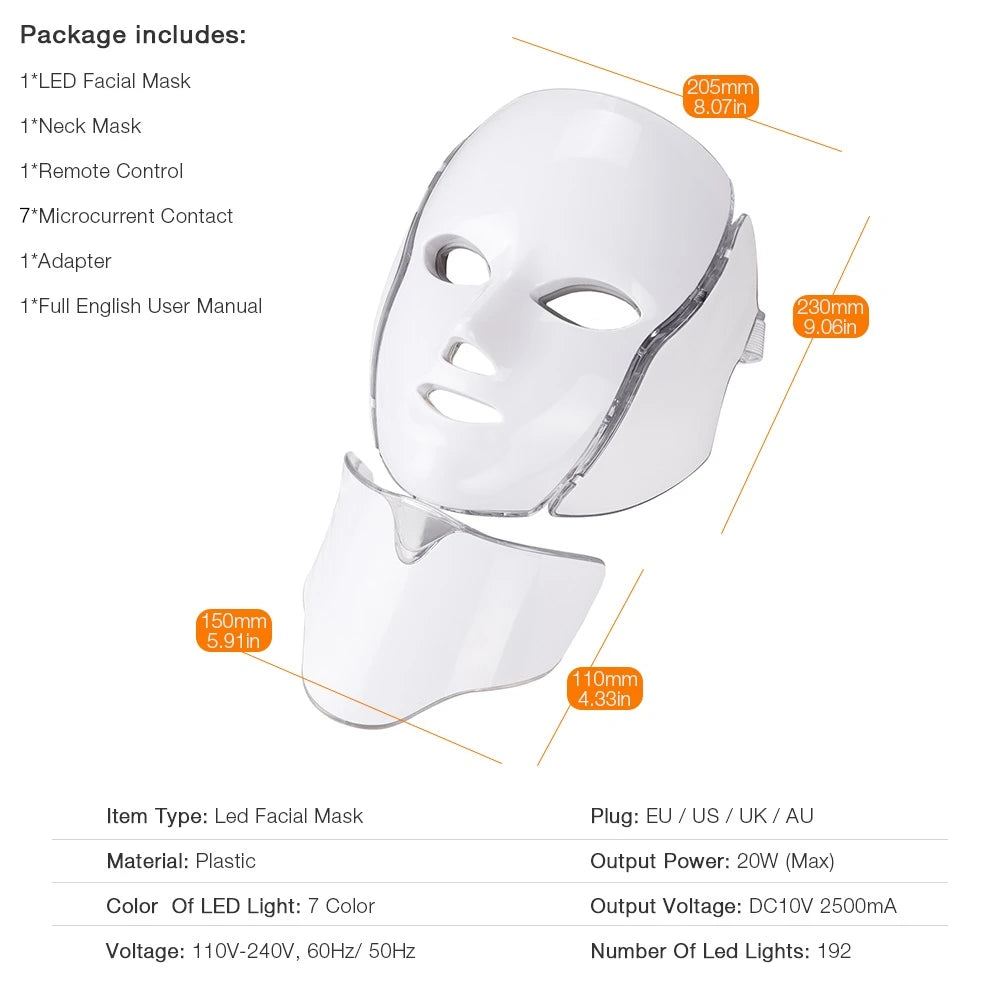 Foreverlily 7-Color LED Facial & Neck Mask – Skin Rejuvenation & Acne Therapy