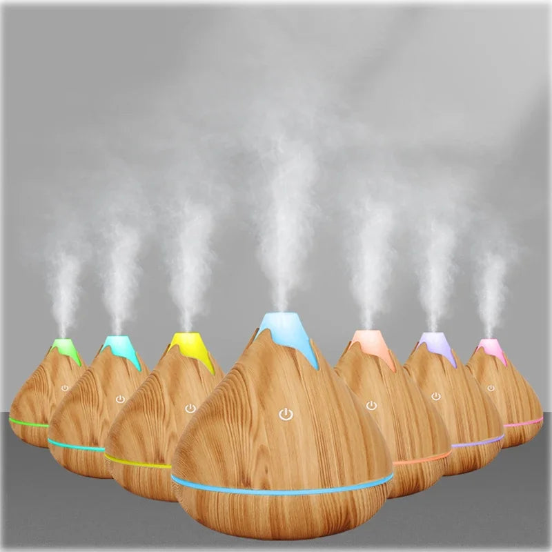 350ML Wood Grain Essential Oil Diffuser – Ultrasonic Humidifier with Remote & 7-Color LED