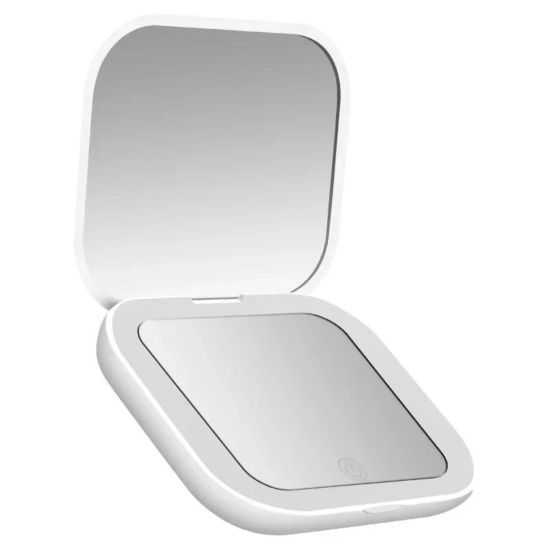 Mini LED Folding Makeup Mirror – Compact Vanity Gift with 2X Magnification