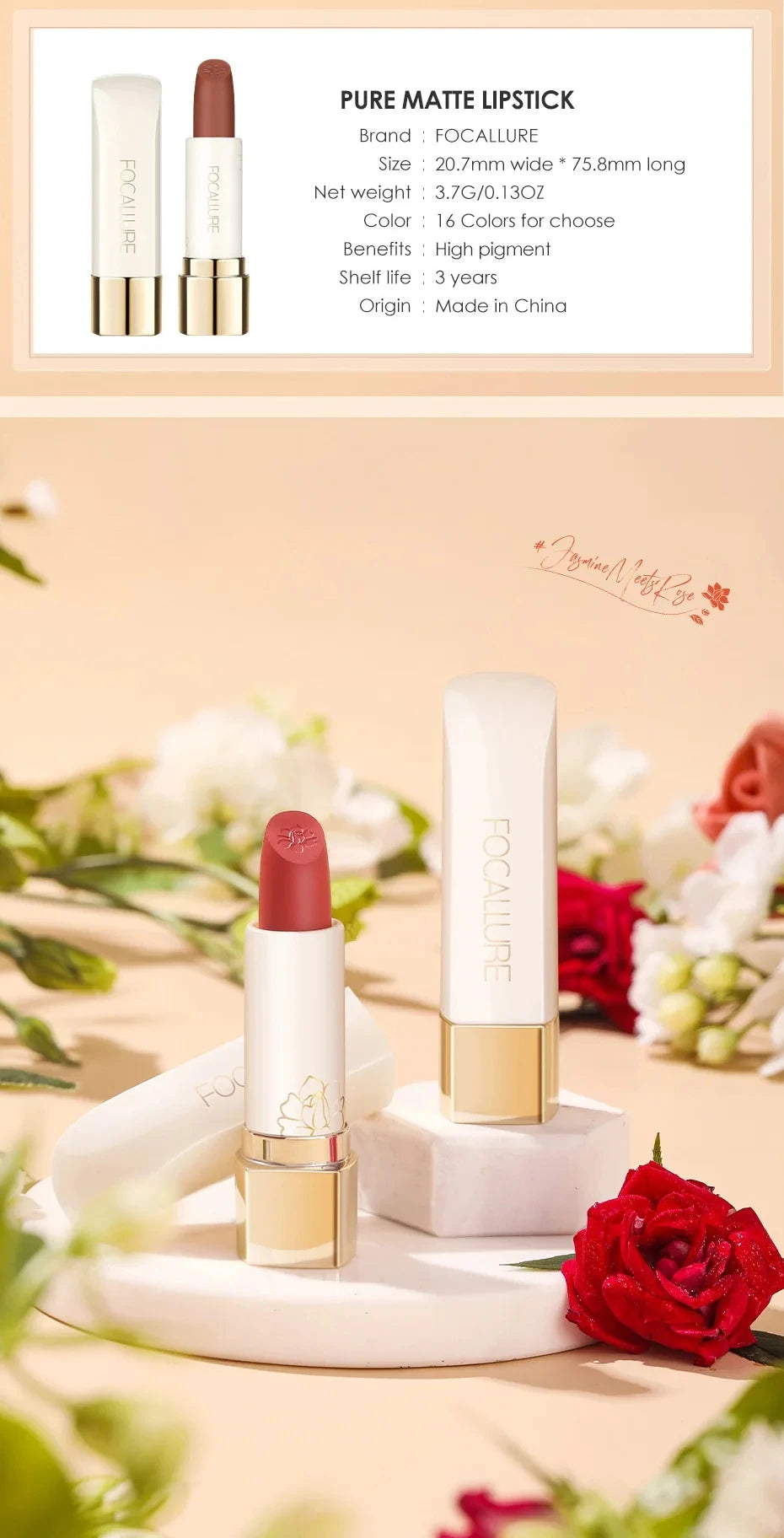FOCALLURE 16 Shades Matte Lipstick Set – Waterproof, High-Pigment, Natural Finish: