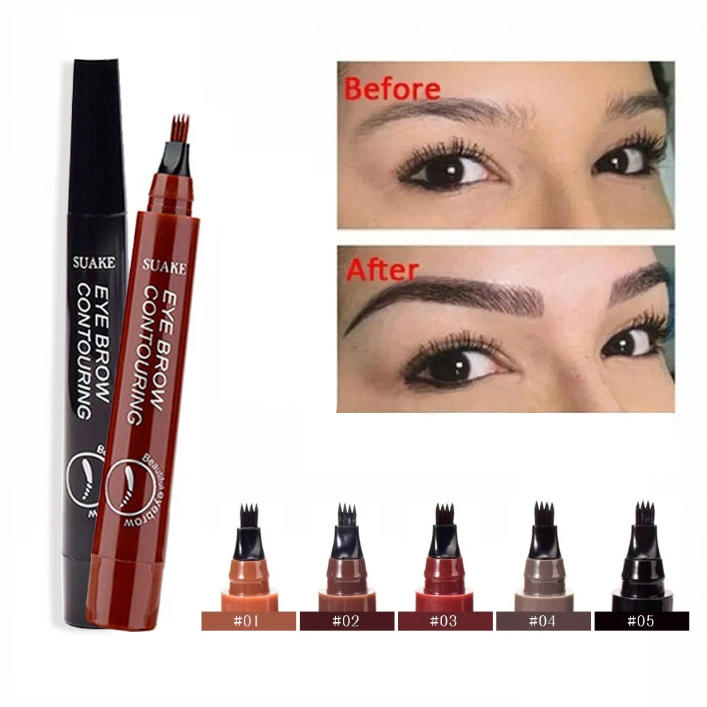 Waterproof 4-Tip Microblading Eyebrow Pencil – Natural Brow Makeup (5 Colors)