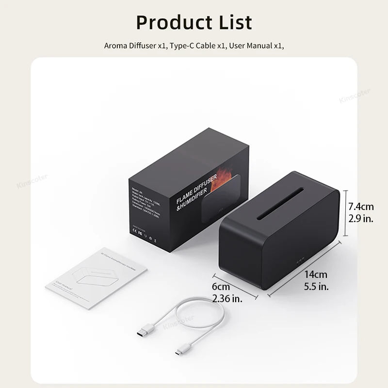 Flame Effect Aromatherapy Diffuser – Mini LED Humidifier with Timer