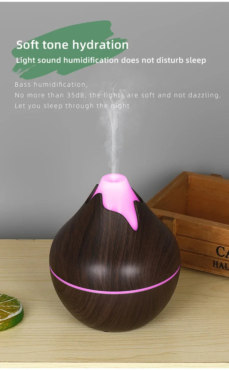 350ML Wood Grain Essential Oil Diffuser – Ultrasonic Humidifier with Remote & 7-Color LED