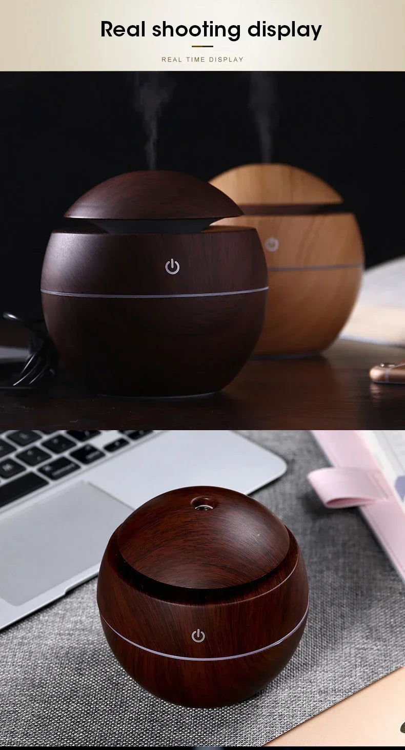 Mini Woodgrain USB Humidifier – Essential Oil Diffuser & Aromatherapy