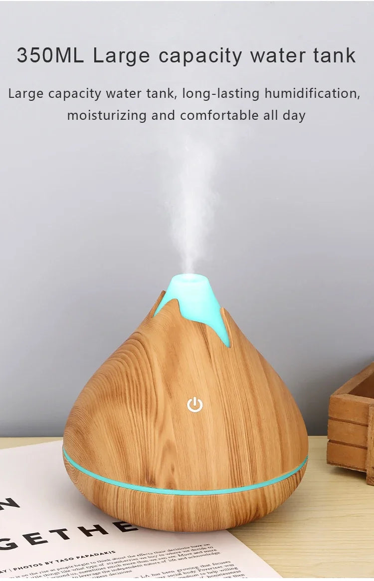 350ML Wood Grain Essential Oil Diffuser – Ultrasonic Humidifier with Remote & 7-Color LED