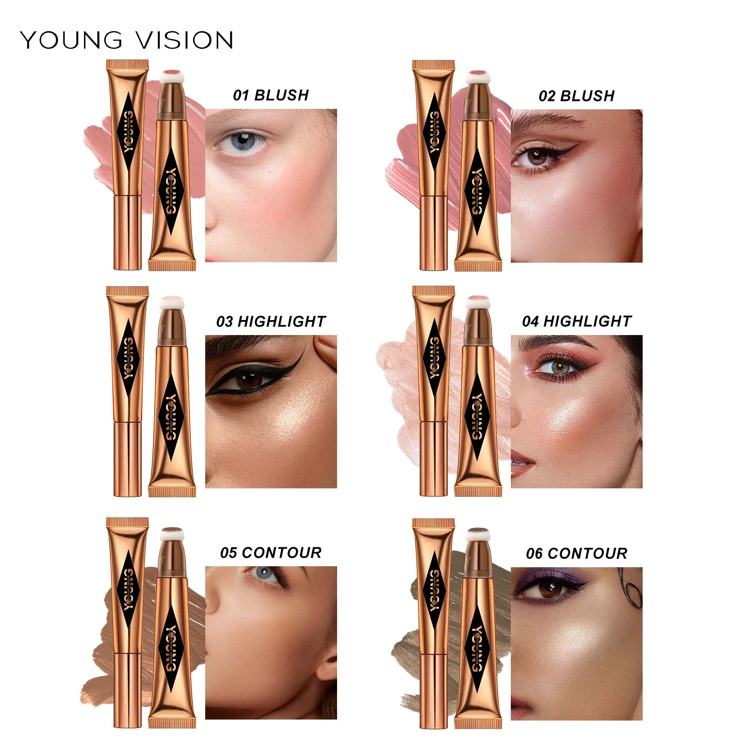YOUNG VISION Air Cushion Blusher – 6-Color Liquid High Gloss Rouge Stick