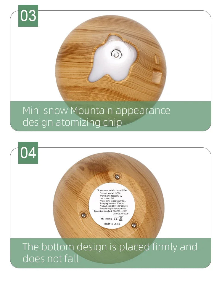 350ML Wood Grain Essential Oil Diffuser – Ultrasonic Humidifier with Remote & 7-Color LED
