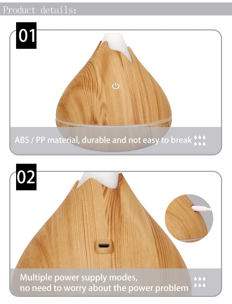 350ML Wood Grain Essential Oil Diffuser – Ultrasonic Humidifier with Remote & 7-Color LED