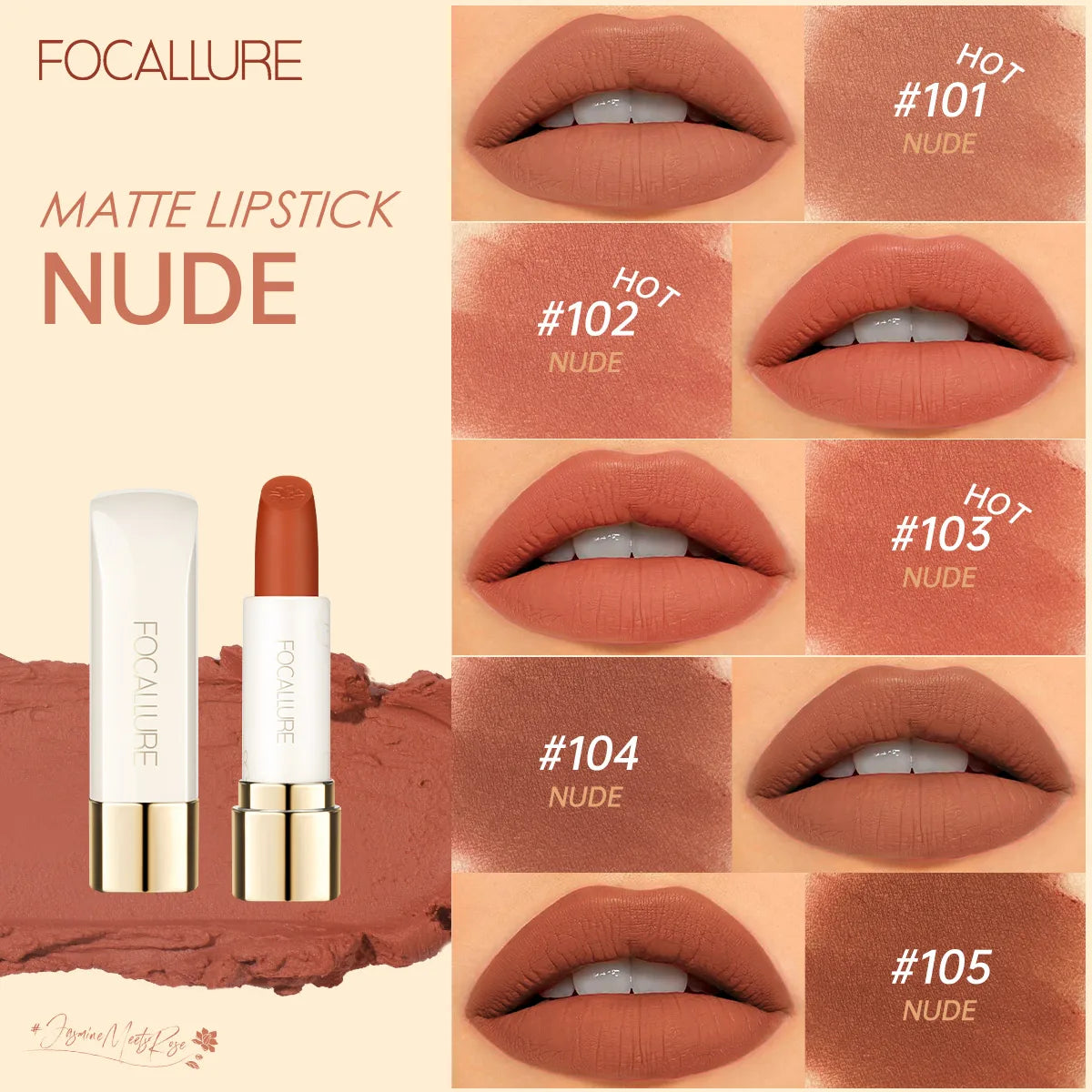 FOCALLURE 16 Shades Matte Lipstick Set – Waterproof, High-Pigment, Natural Finish: