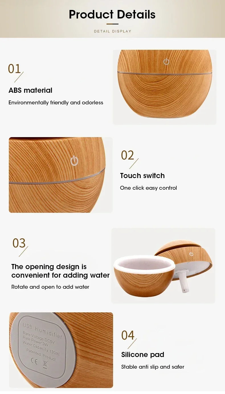 Mini Woodgrain USB Humidifier – Essential Oil Diffuser & Aromatherapy