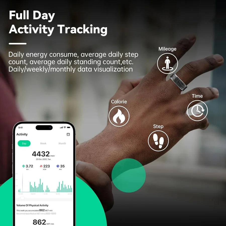 Smart Ring Heart Rate & Oximeter Monitor – IP68, Multi-Sport for Android & iOS