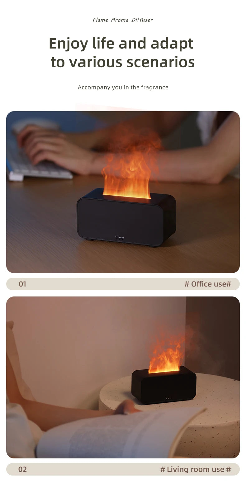 Flame Effect Aromatherapy Diffuser – Mini LED Humidifier with Timer