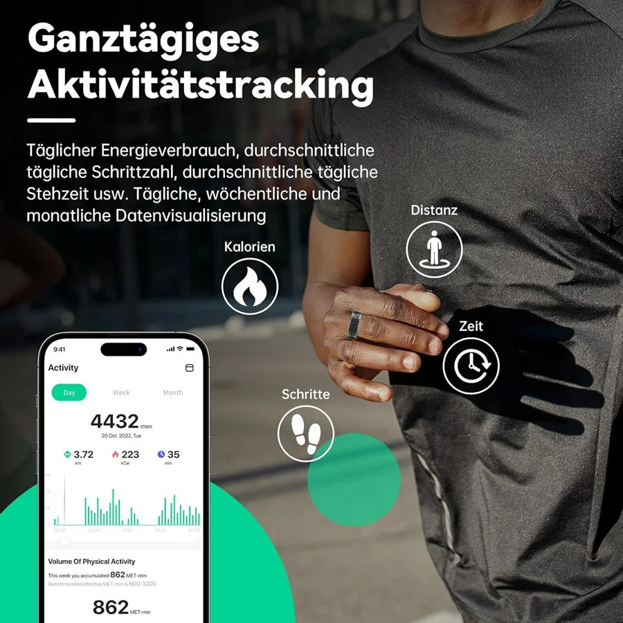 Smart Ring Heart Rate & Oximeter Monitor – IP68, Multi-Sport for Android & iOS