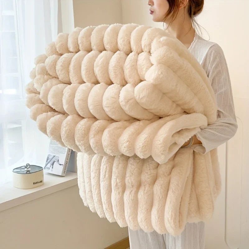 Plush Ribbed Throw Blanket – Soft, Warm & Lightweight for Bed or Sofa