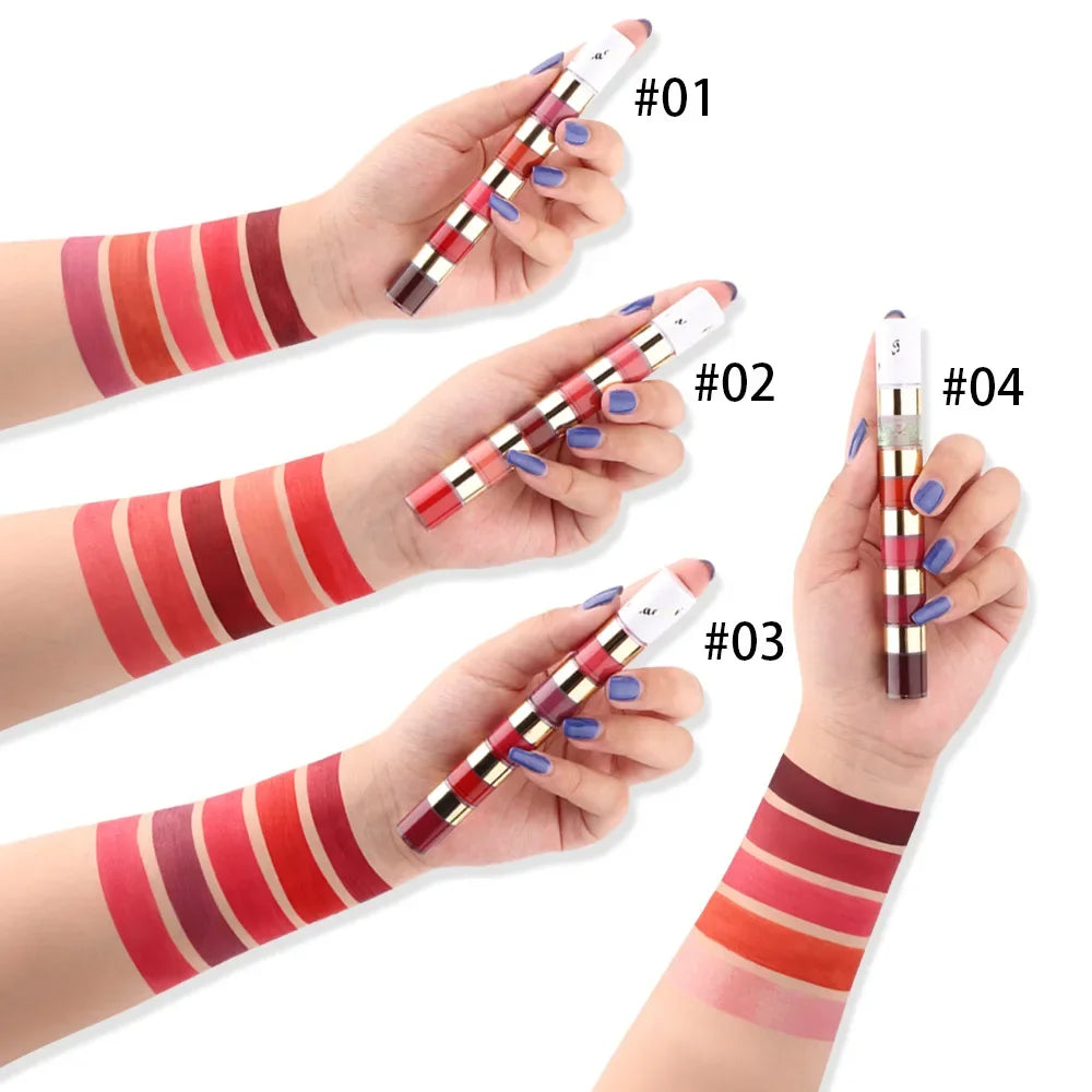 5-in-1 Matte Lipstick Set – Velvet Lip Tint & Gloss Combo