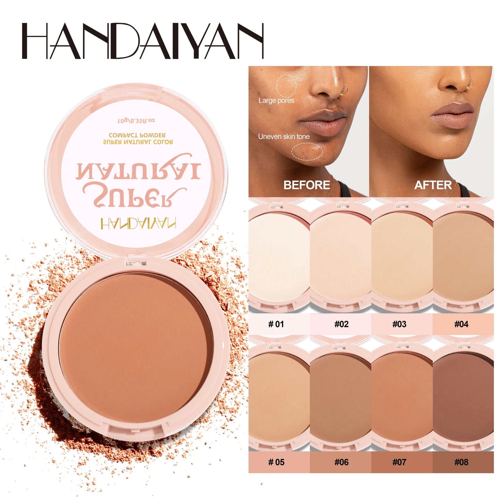 8 Color Matte Face Pressed Powder – 24 Hours Oil Control, Natural Setting Powder Foundation: