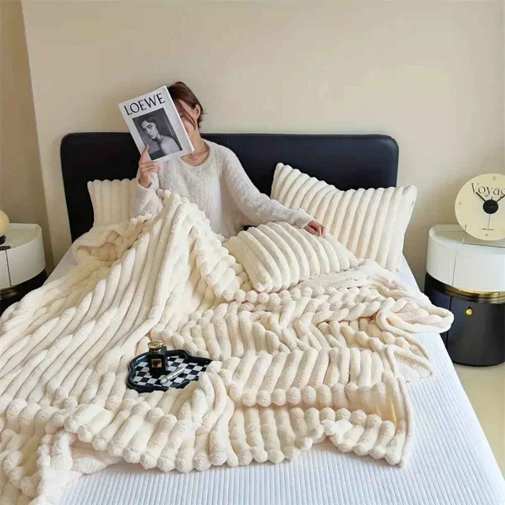 Plush Ribbed Throw Blanket – Soft, Warm & Lightweight for Bed or Sofa