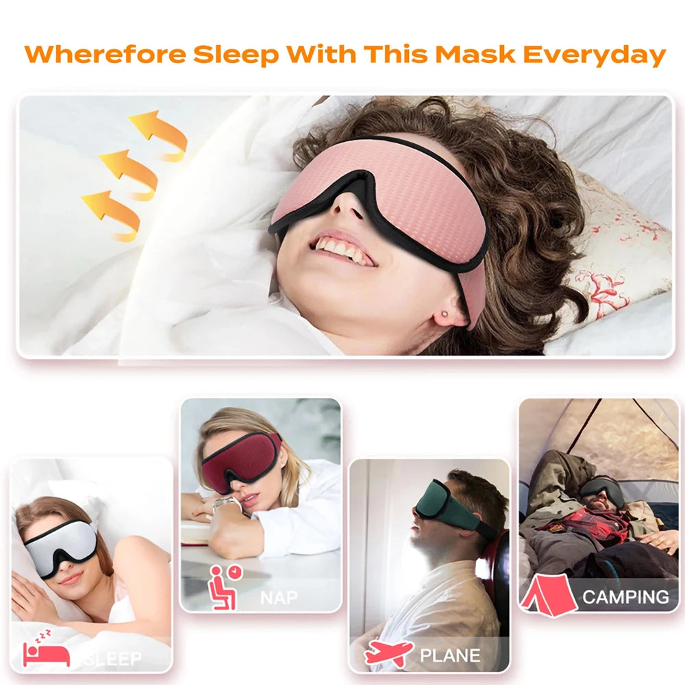 3D Contoured Sleep Mask – 100% Light-Blocking Eye Mask for Travel & Rest