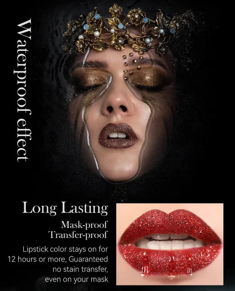 7-Color Diamond Matte Lipstick – Waterproof Glitter Lip Tint Balm